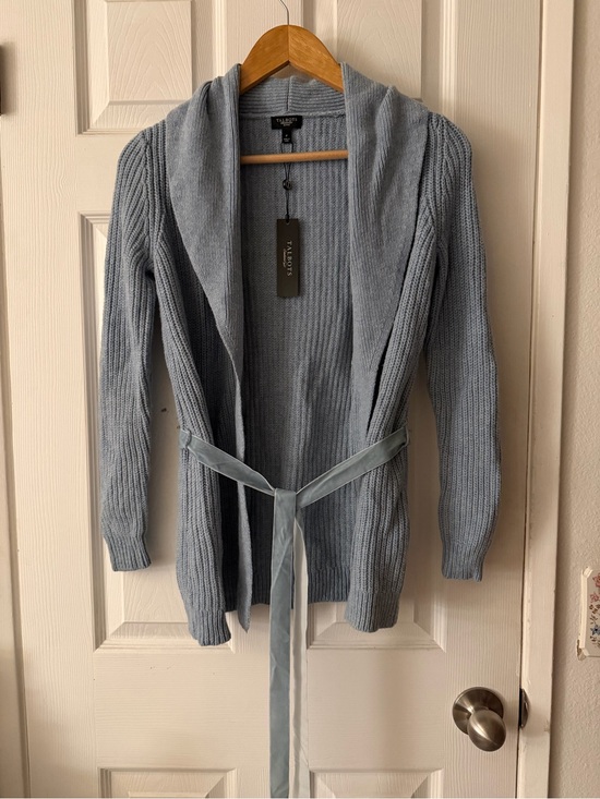 Talbots Sweaters - Talbots Pale Blue Hooded Belted Cardigan
